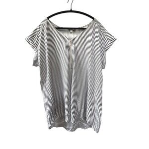 Black White Striped Half Zip Blouse Short Sleeve Express Top XL